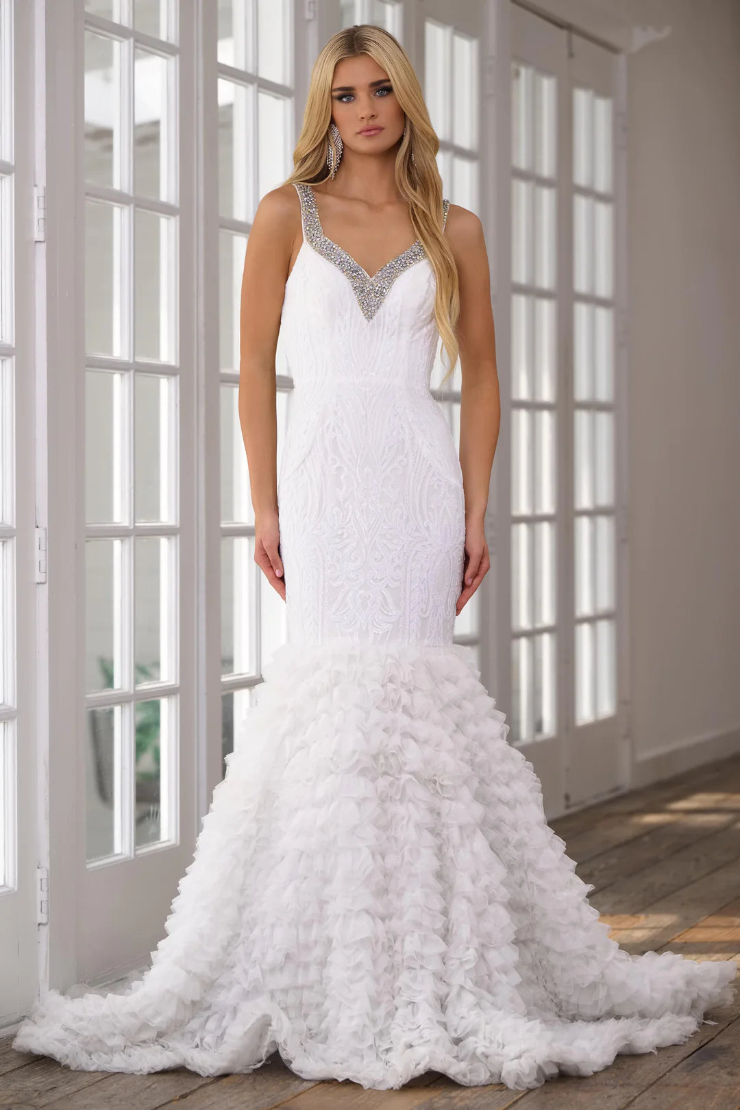 Ava Presley 28596 Mermaid Layered Ruffle Long Prom Sequin Dress Beaded Detail Formal Pageant Gown Ava Presley 28596 Mermaid Layered Ruffle Long Prom Sequin Dress Beaded Detail Formal Pageant Gown