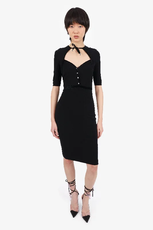 Blumarine Black V-Neck Tie Detail Dress Size M