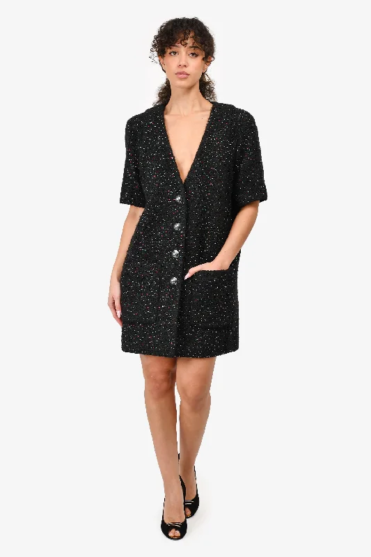 Pre-Loved Chanel™ Runway Black Rhinestone Embellished Tweed Dress Size 42