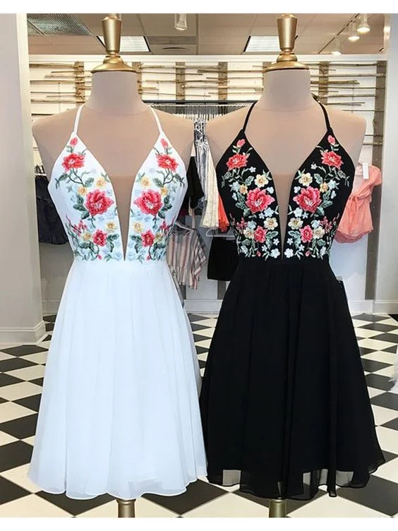A Line V Neck Cross Back Embroidery White Short Homecoming Dresses, Flower Mini Homecoming Dresses cg16770 A Line V Neck Cross Back Embroidery White Short Homecoming Dresses, Flower Mini Homecoming Dresses cg16770