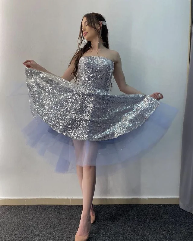 Sparkle Silver Sequins Short Homecoming Dress    cg13115