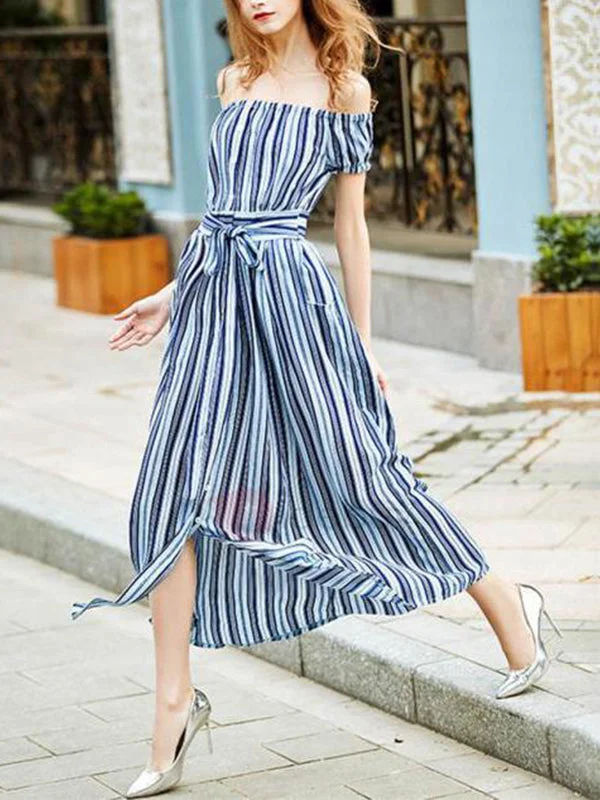 Beach Off the Shoulder Stripes A-Line Pocket Lace Up Maxi Dress Stylish Empire Waist Maxi Dress Beach Off the Shoulder Stripes A-Line Pocket Lace Up Maxi Dress Stylish Empire Waist Maxi Dress