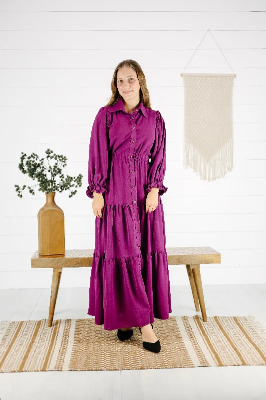Bonnie Maxi Dress - Magenta Cozy Cold-Shoulder Maxi Dress