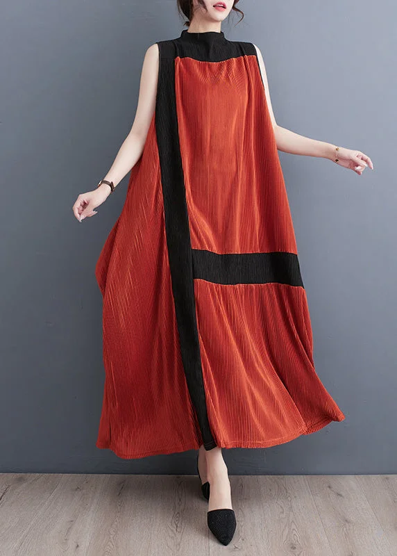 Casual Orange Turtleneck Patchwork Wrinkled Maxi Dress Sleeveless Trendy Short Sleeve Maxi Dress Casual Orange Turtleneck Patchwork Wrinkled Maxi Dress Sleeveless Trendy Short Sleeve Maxi Dress
