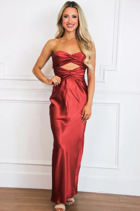 Cohen Cutout Satin Maxi Dress: Terracotta Rust Comfortable T-Shirt Maxi Dress