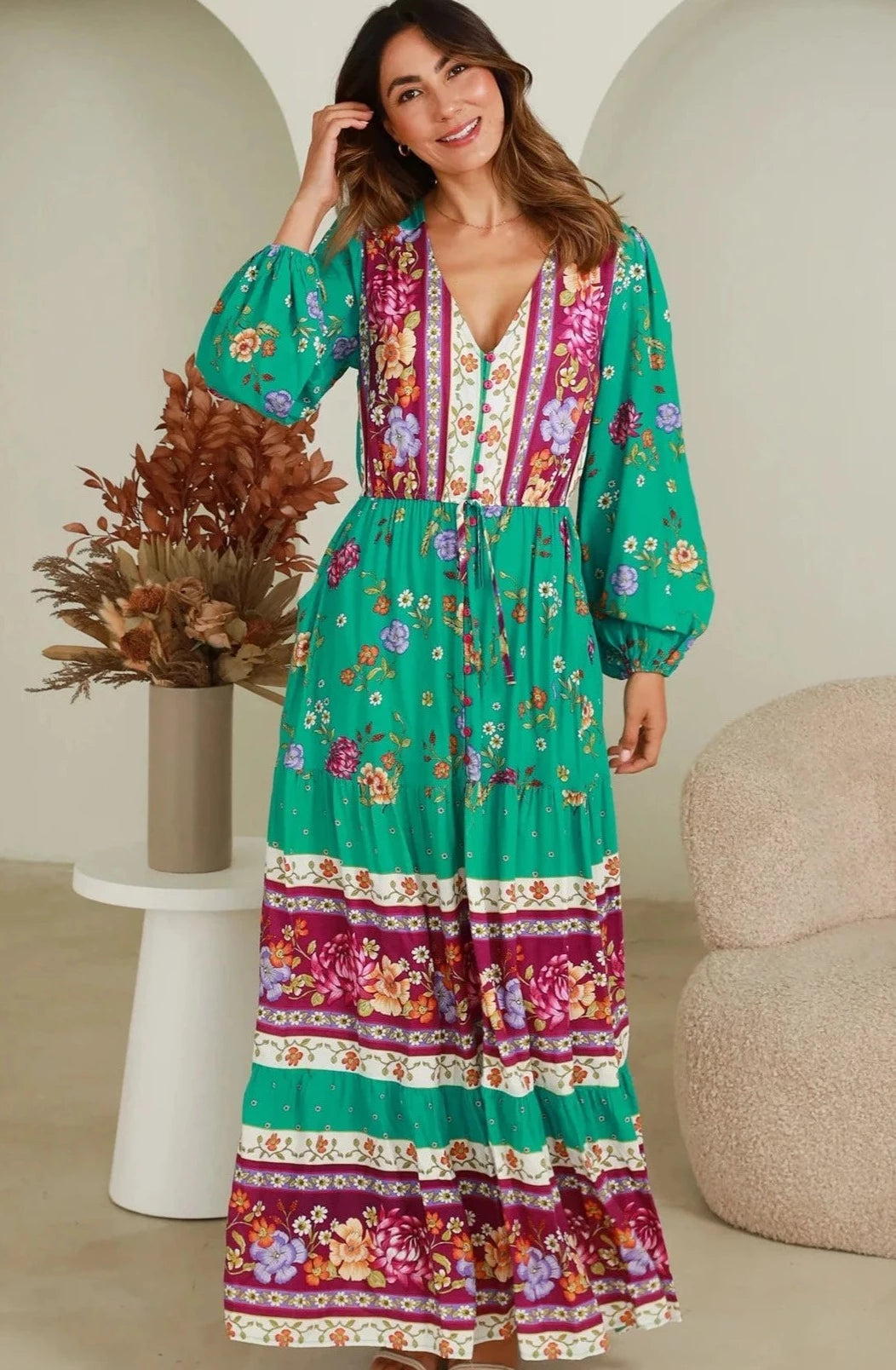 ERIS LONG SLEEVE MAXI DRESS Trendy Maxi Dress with Lace