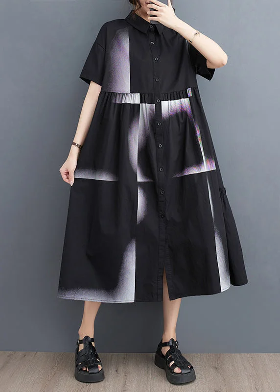 Fashion Black Print Patchwork Drawstring Button Maxi Dress Summer Elegant Maxi Dress with Belt Fashion Black Print Patchwork Drawstring Button Maxi Dress Summer Elegant Maxi Dress with Belt