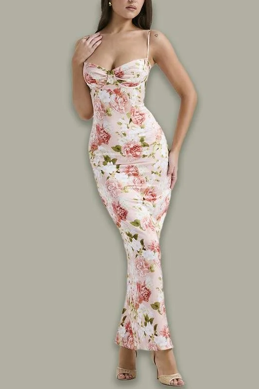 FLORAL BONED MAXI DRESS Classic V-Neck Maxi Dress