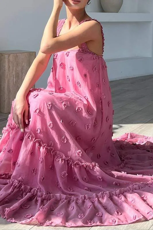 FLORAL DECOR LOOSE MAXI DRESS Fashionable Sleeveless Maxi Dress