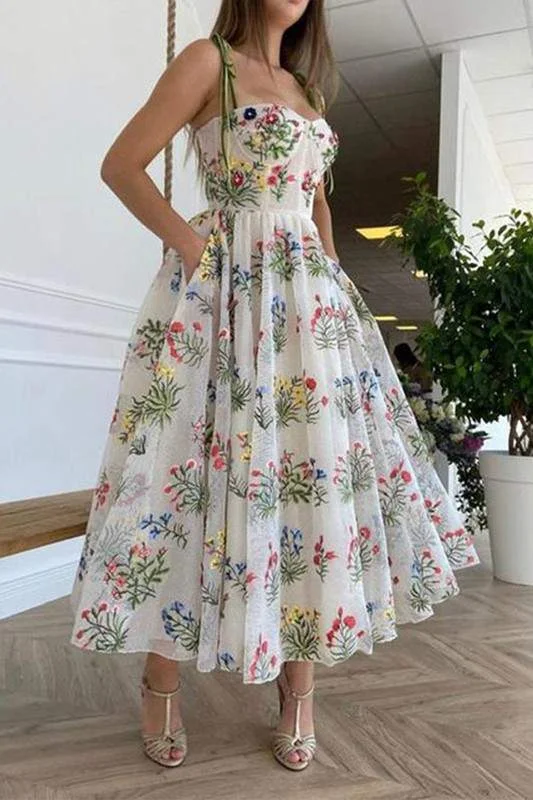 FLORAL EMBROIDED MESH MAXI DRESS Comfortable Bohemian Maxi Dress