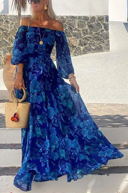 FLORAL OFF SHOULDERS MAXI DRESS Trendy Floral Print Maxi Dress