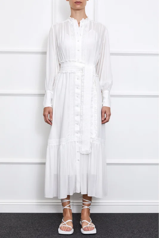 Jasmine Maxi Dress (White I) Trendy Ruffled Maxi Dress