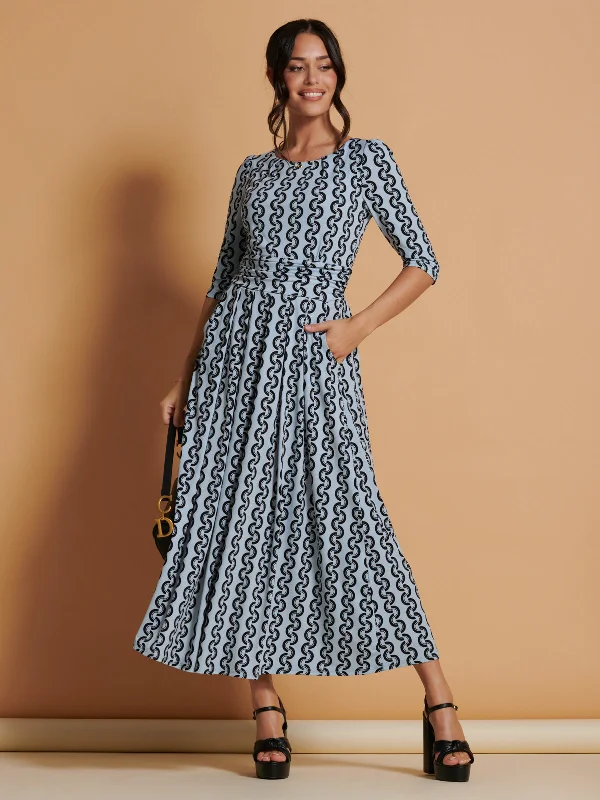 Jolie Moi Cierra 3/4 Sleeve Maxi Dress, Light Blue Stylish Boho Maxi Dress