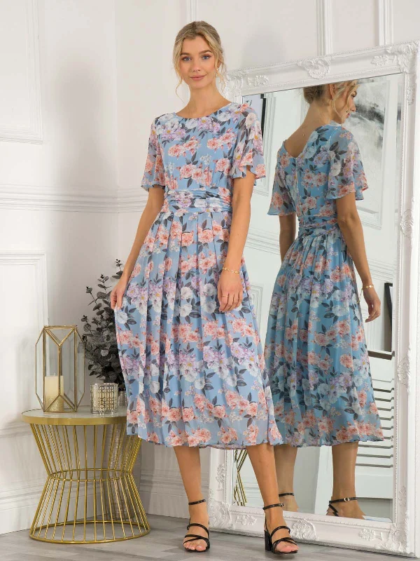 Jolie Moi Mabilie Chiffon Maxi Dress, Blue Floral Classic Tulle Maxi Dress