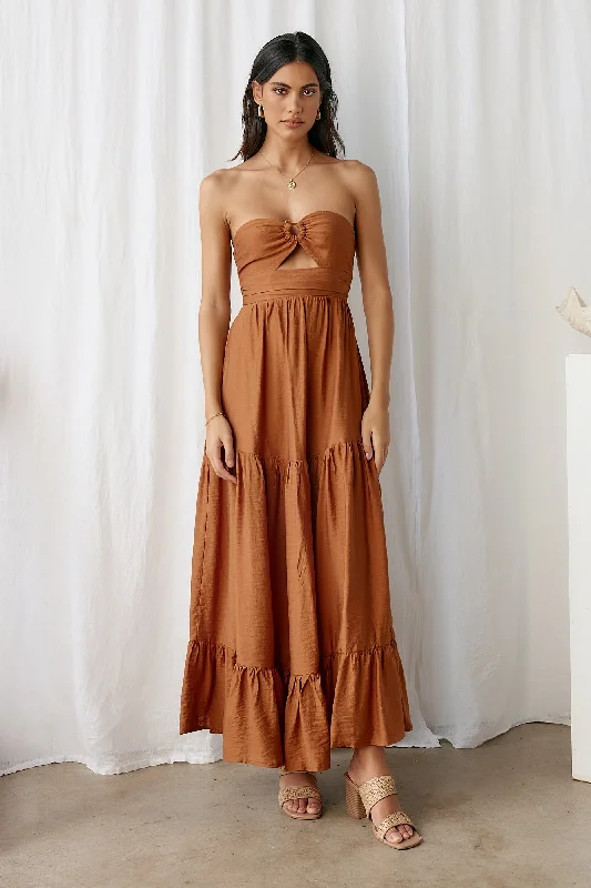 Let's Fly Away Maxi Dress Tan Classic V-Neck Maxi Dress