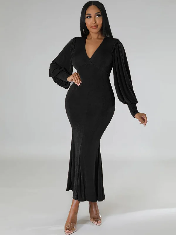 Long Sleeves Fishtail Bodycon Maxi Dresses Cozy Cold-Shoulder Maxi Dress