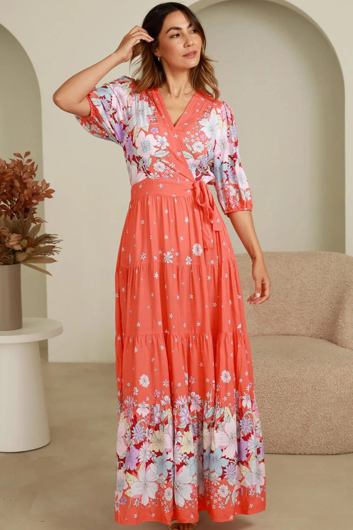 MELODY WRAP MAXI DRESS Comfortable Plunging Neckline Maxi Dress