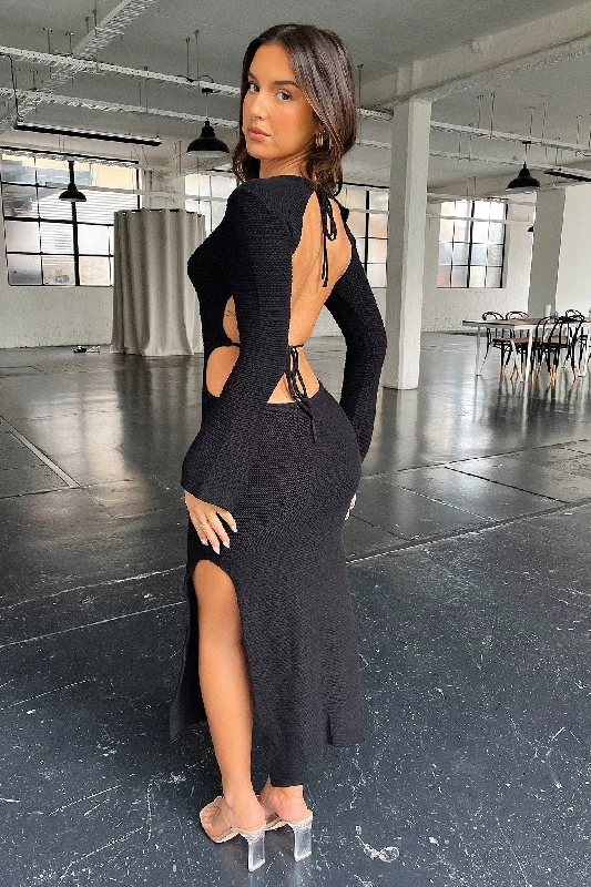 Milos Maxi Dress - Black Elegant Maxi Dress with Lace