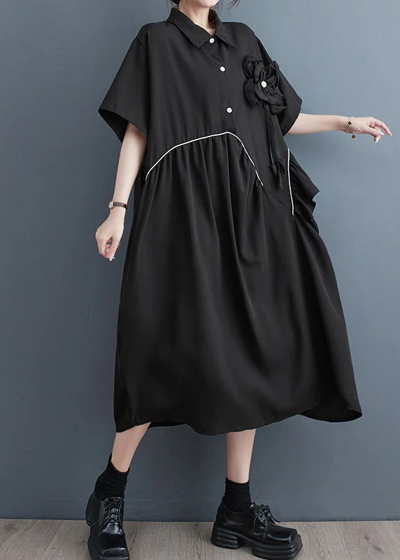 Modern Black Peter Pan Collar Patchwork Floral Button Party Maxi Dress Short Sleeve Comfortable Maxi Dress with Sleeves Modern Black Peter Pan Collar Patchwork Floral Button Party Maxi Dress Short Sleeve Comfortable Maxi Dress with Sleeves