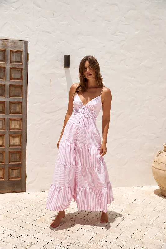 Picnic Season Maxi Dress Pink Trendy Button Front Maxi Dress