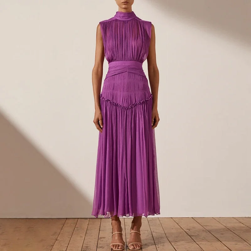 Sexy Chiffon Stand Collar Long Maxi Dresses Trendy Maxi Dress with Lace
