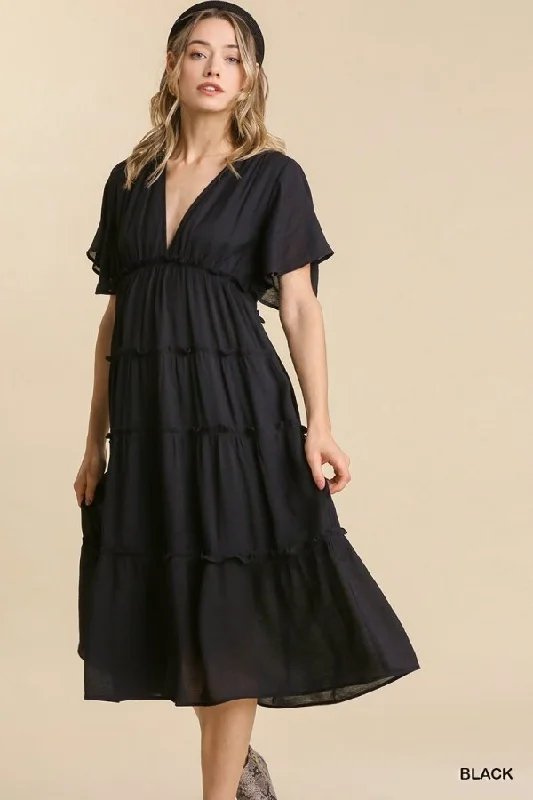 Smocked Short Sleeve V-Neck Textured Tiered Maxi Dress with lining Fashionable Printed Maxi Dress Smocked Short Sleeve V-Neck Textured Tiered Maxi Dress with lining Fashionable Printed Maxi Dress