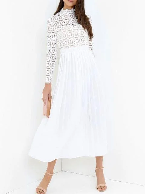 White Lace Splice Long Sleeve Maxi Dress Trendy Short Sleeve Maxi Dress