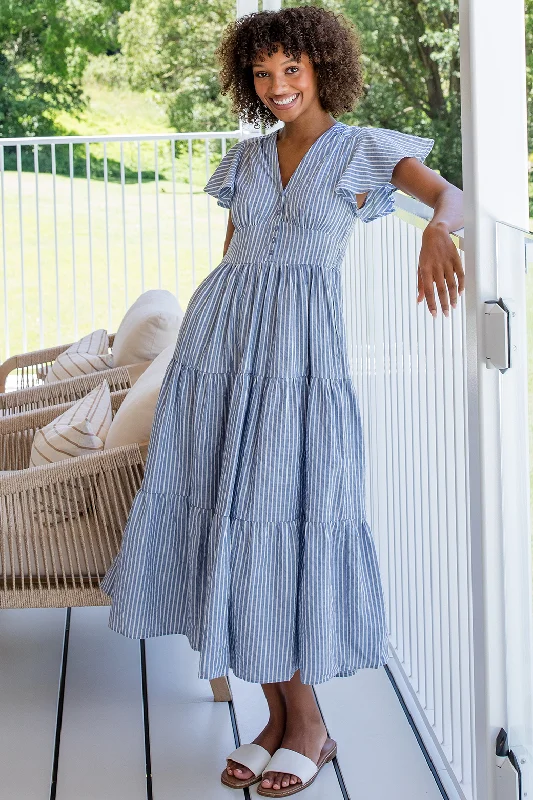 Zoe Maxi Dress Washed Navy Stripe Elegant Floral Maxi Dress