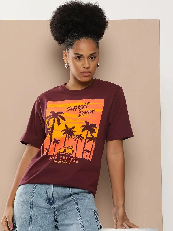 Difference of Opinion Maroon Graphic Oversized T-Shirt-DOWMN318WINE-XS Hooded Caped Shawl Collar Difference of Opinion Maroon Graphic Oversized T-Shirt-DOWMN318WINE-XS Hooded Caped Shawl Collar