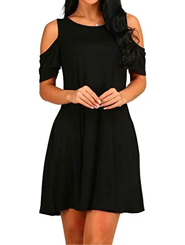 HAOMEILI Women's Cold Shoulder Tunic Top T-Shirt Casual Swing Dress with Pockets Modern Contemporary Chic HAOMEILI Women's Cold Shoulder Tunic Top T-Shirt Casual Swing Dress with Pockets Modern Contemporary Chic