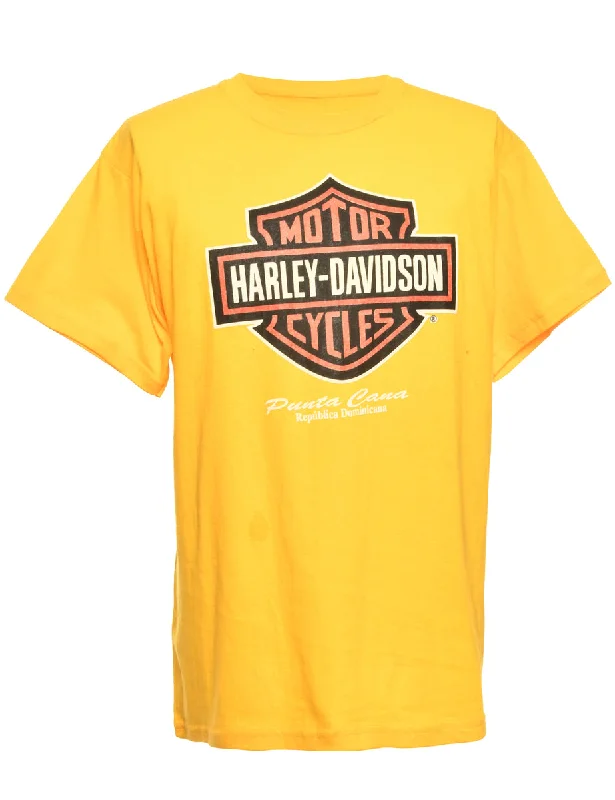 Harley Davidson Yellow Printed T-shirt - L Real Fur Shearling Chenille