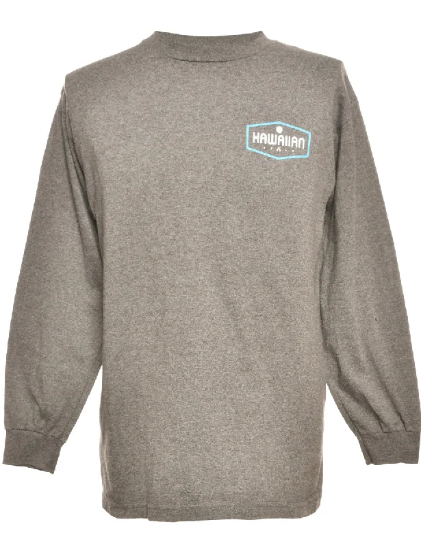 Hawaiian Grey Printed T-shirt - M Spandex Blend Rayon Blend Denim Blend