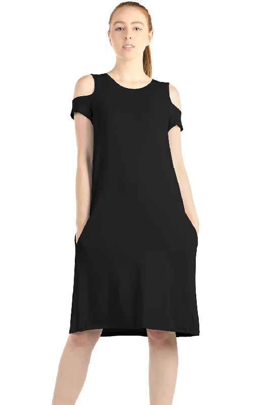 icyzone Casual Summer Dress for Women - Cold Shoulder T-Shirt Midi Dresses with Pockets Nylon Fabric Polyester Fabric Spandex Fabric icyzone Casual Summer Dress for Women - Cold Shoulder T-Shirt Midi Dresses with Pockets Nylon Fabric Polyester Fabric Spandex Fabric