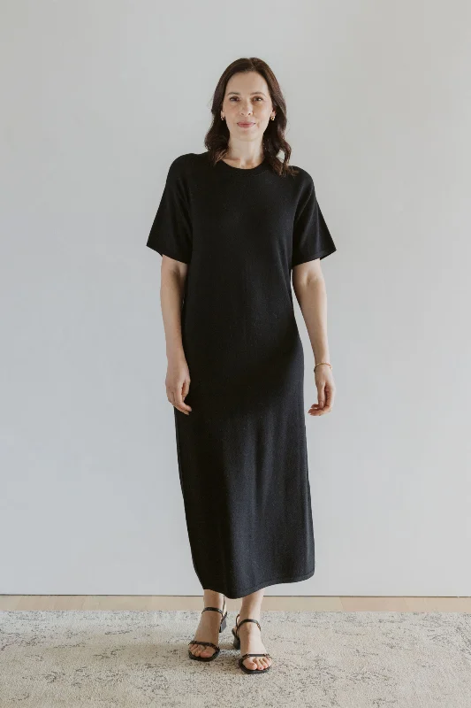 Merino T-Shirt Dress - Black Iron Safe Non-Iron Wrinkle Free