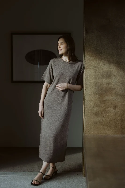 Merino T-Shirt Dress - Cinnamon Hooded Caped Shawl Collar