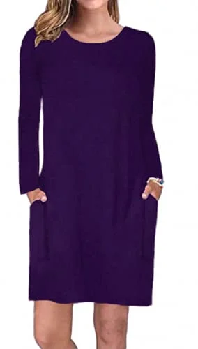 Necooer Women's T-Shirt Dress Casual Autumn Loose Long Sleeve Dress with Pocket for Women Houndstooth Herringbone Solid Necooer Women's T-Shirt Dress Casual Autumn Loose Long Sleeve Dress with Pocket for Women Houndstooth Herringbone Solid