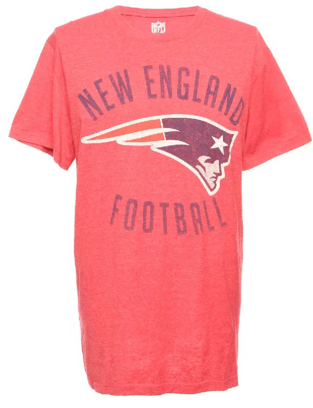 NFL Patriots Red Sports T-shirt - M Striped Floral Plaid