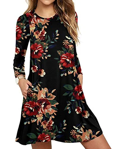 PCEAIIH Women's Sleeveless/Long Sleeve Pockets Casual Swing T-Shirt Summer Dress Cotton Fabric Linen Fabric Terry Fabric