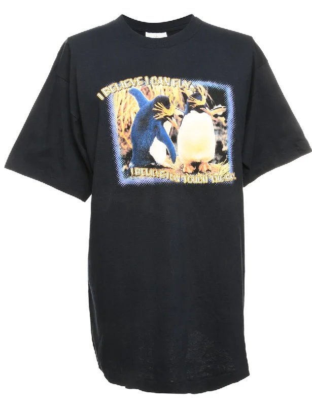 Penguin 'I Believe I Can Fly' Printed T-shirt - L Satin Fabric Silk Fabric Chiffon Fabric Penguin 'I Believe I Can Fly' Printed T-shirt - L Satin Fabric Silk Fabric Chiffon Fabric