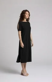 Sympli Boat Neck T-Shirt Dress 28172-1 Black Lace Blend Ribbed Blend Corduroy Blend