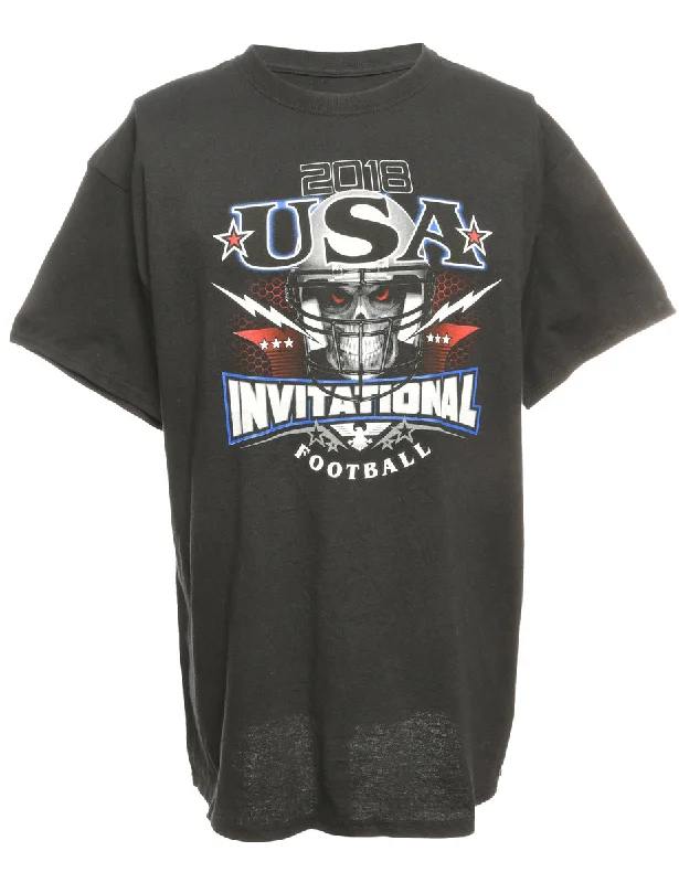 USA  Invitational Football Sports T-shirt - L Print Jacquard Patchwork