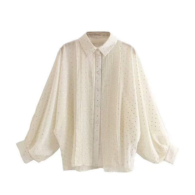 Elegant Casual Loose Dot Print Blouse Women Balloon Sleeve Blouse