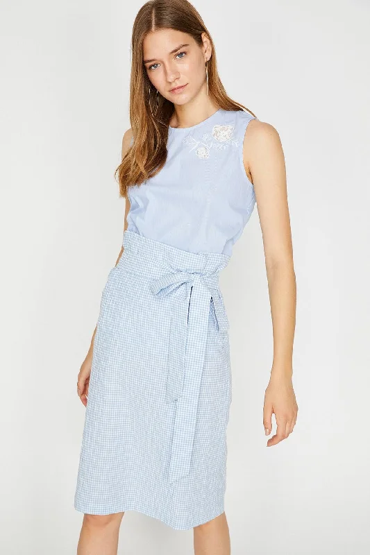 Women Blue Striped Blouse Backless Summer Blouse