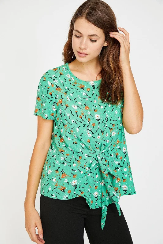 Women Green Blouses Drape Neck Blouse