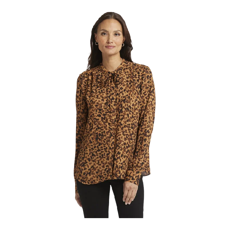 NYDJ Long Sleeve Tie Neck Blouse Elegant Semi-Sheer Blouse