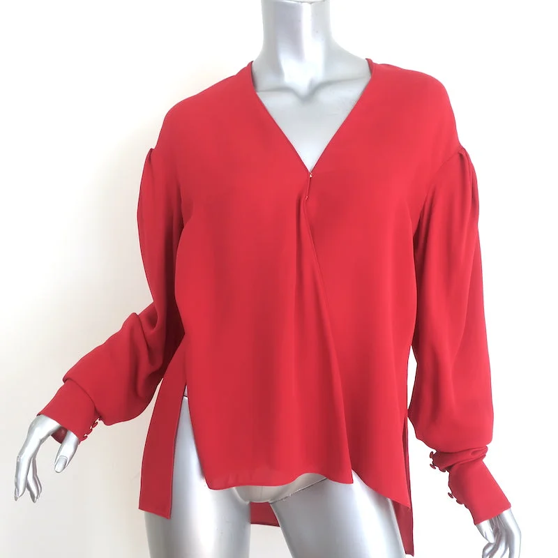 Magda Butrym Camas Wrap Blouse Red Silk Size US 6 Draped Sleeve Top Sheer Sleeve Blouse