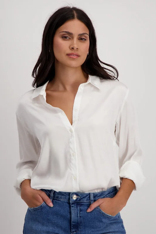 Monari 408404 Off White Satin Blouse Airy Cotton Blouse