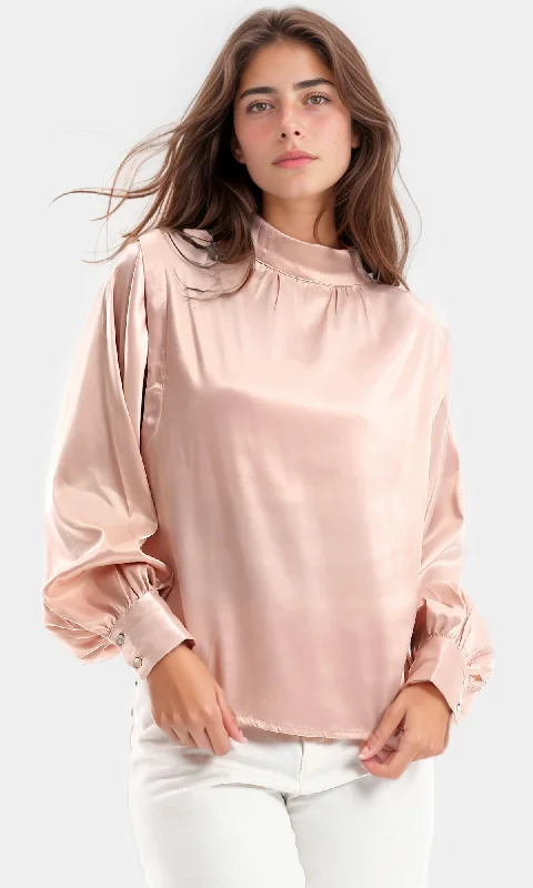 O150910 Classy Silky Like Nude Pink Blouse Stylish Wrap Blouse