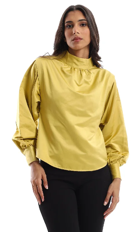 O150976 Satin Feel Classy Blouse - Cumin Soft Pastel Blouse