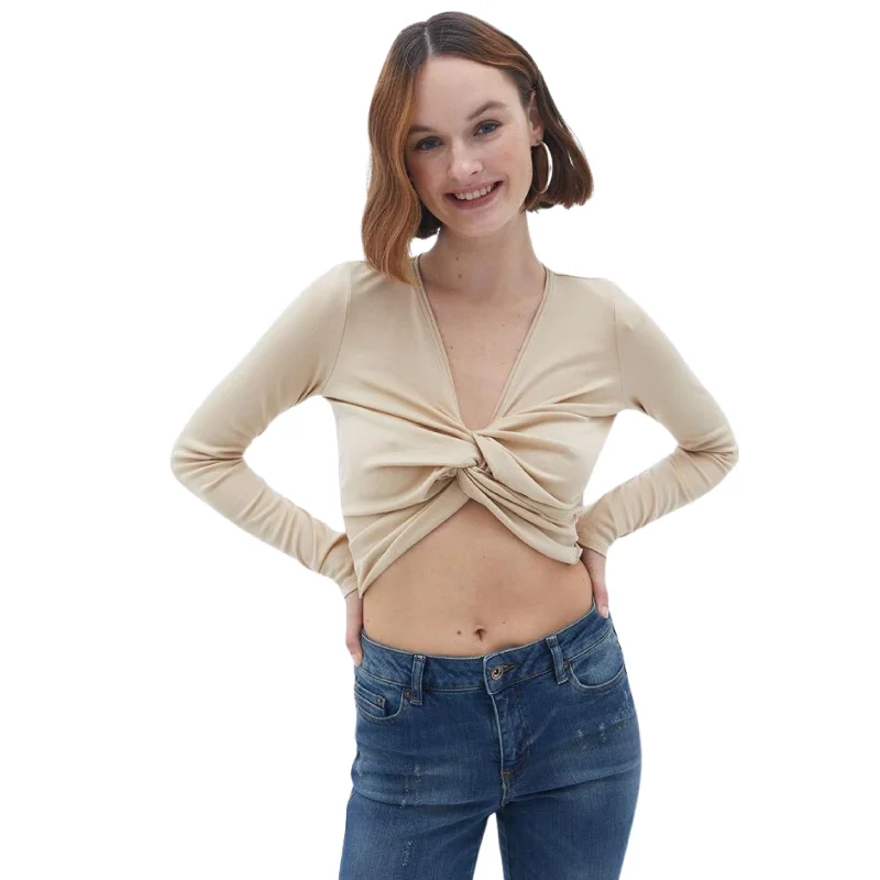 OXXO -  Crop Blouse with Twist Detail Feminine Satin Blouse